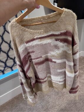 Beige & Mauve Striped Knit Sweater